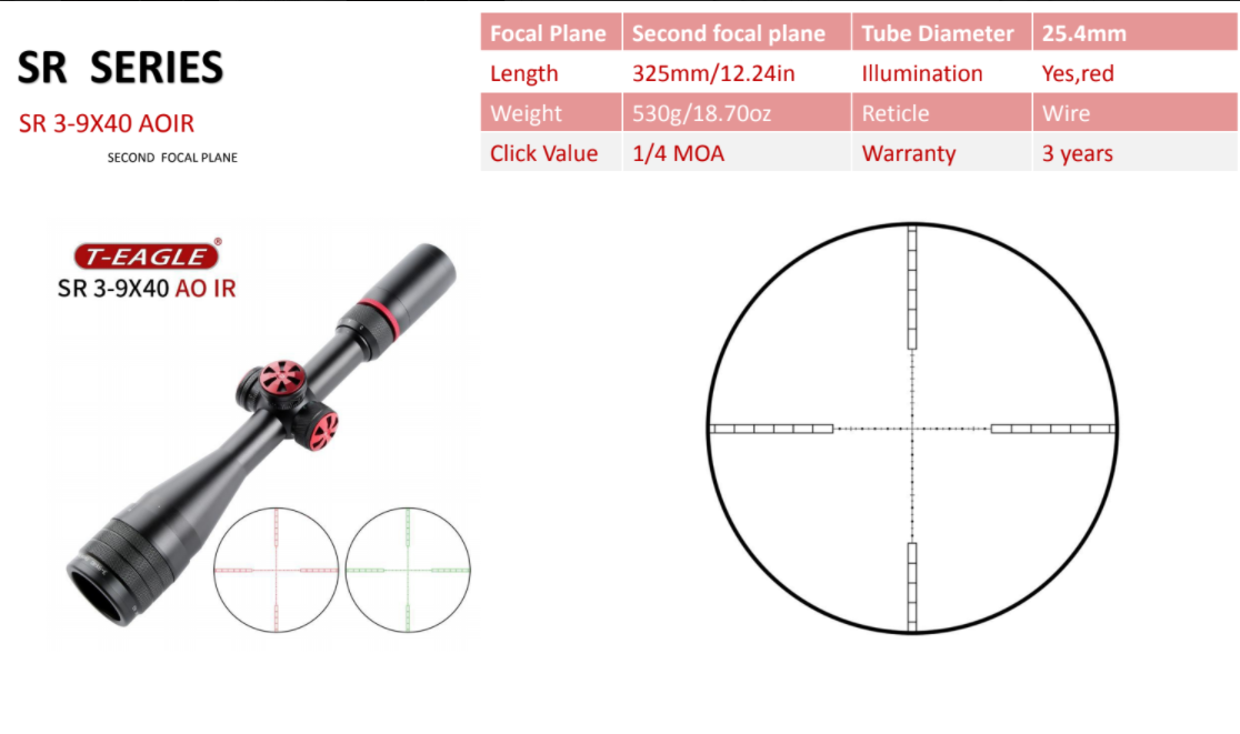 T-EAGLE SCOPE 20MM LOW SR3-9X40AOIR