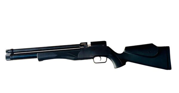 Over-under double-barreled shotgun with a black synthetic stock and vent rib.