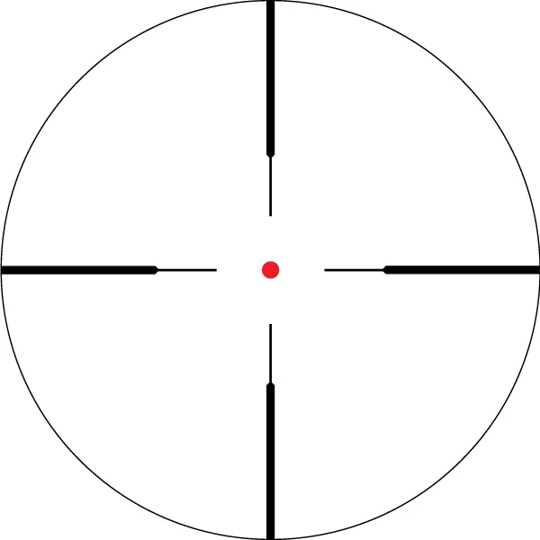 Circular crosshair/reticle with a central red dot and four thick spokes reaching the edge of the circle, like an aiming sight.